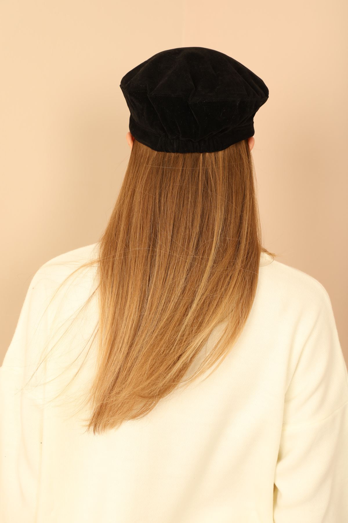 Süet Kadın Kasket-Siyah