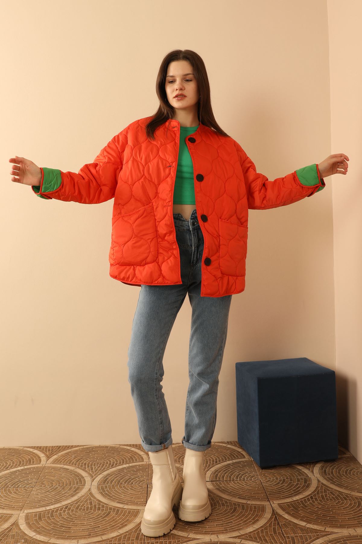Стеганое женское пальто из ткани Jesica-Оранжевый