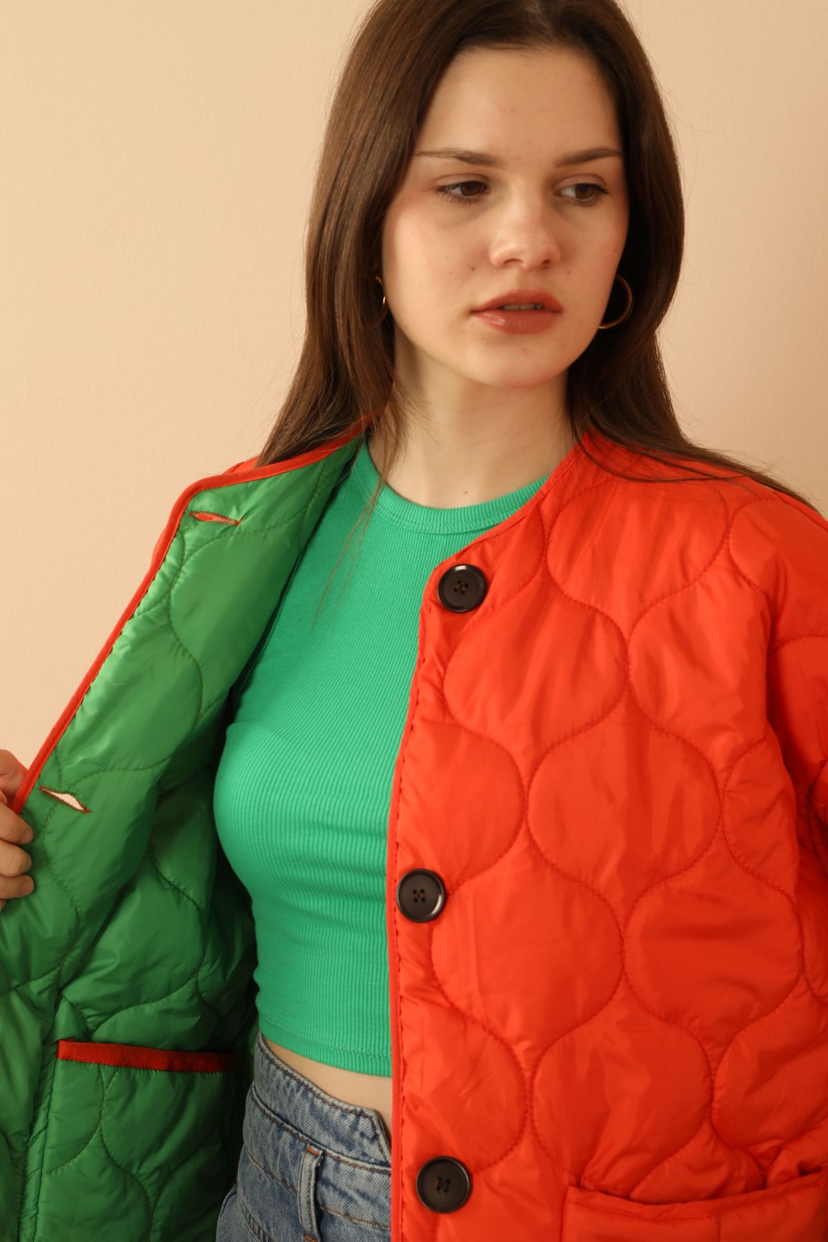 Стеганое женское пальто из ткани Jesica-Оранжевый