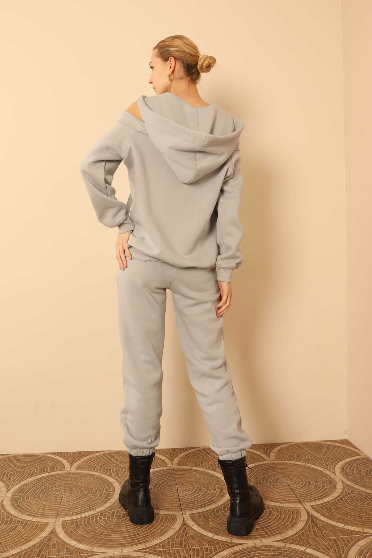 Third Knit Fabric Long Comfy Fit Elastic Hems Women'S Trouser - Grey