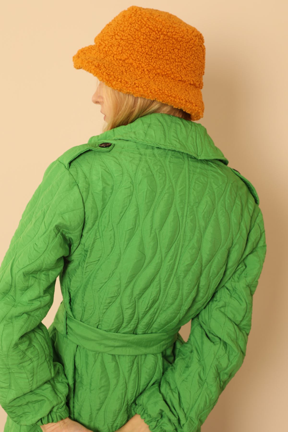 Женский тренч из жаккардовой ткани с луковым узором-Зелёный