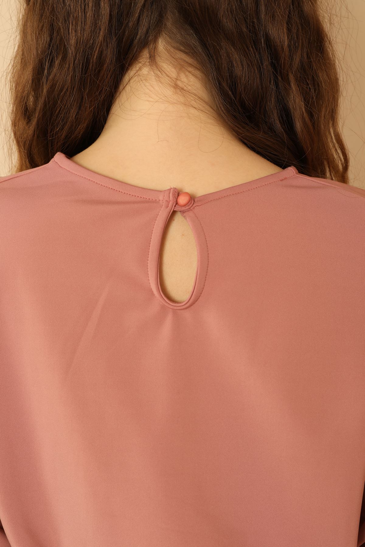 Акваланг ткань с круглым вырезом оверсайз женская блузка - Розовый