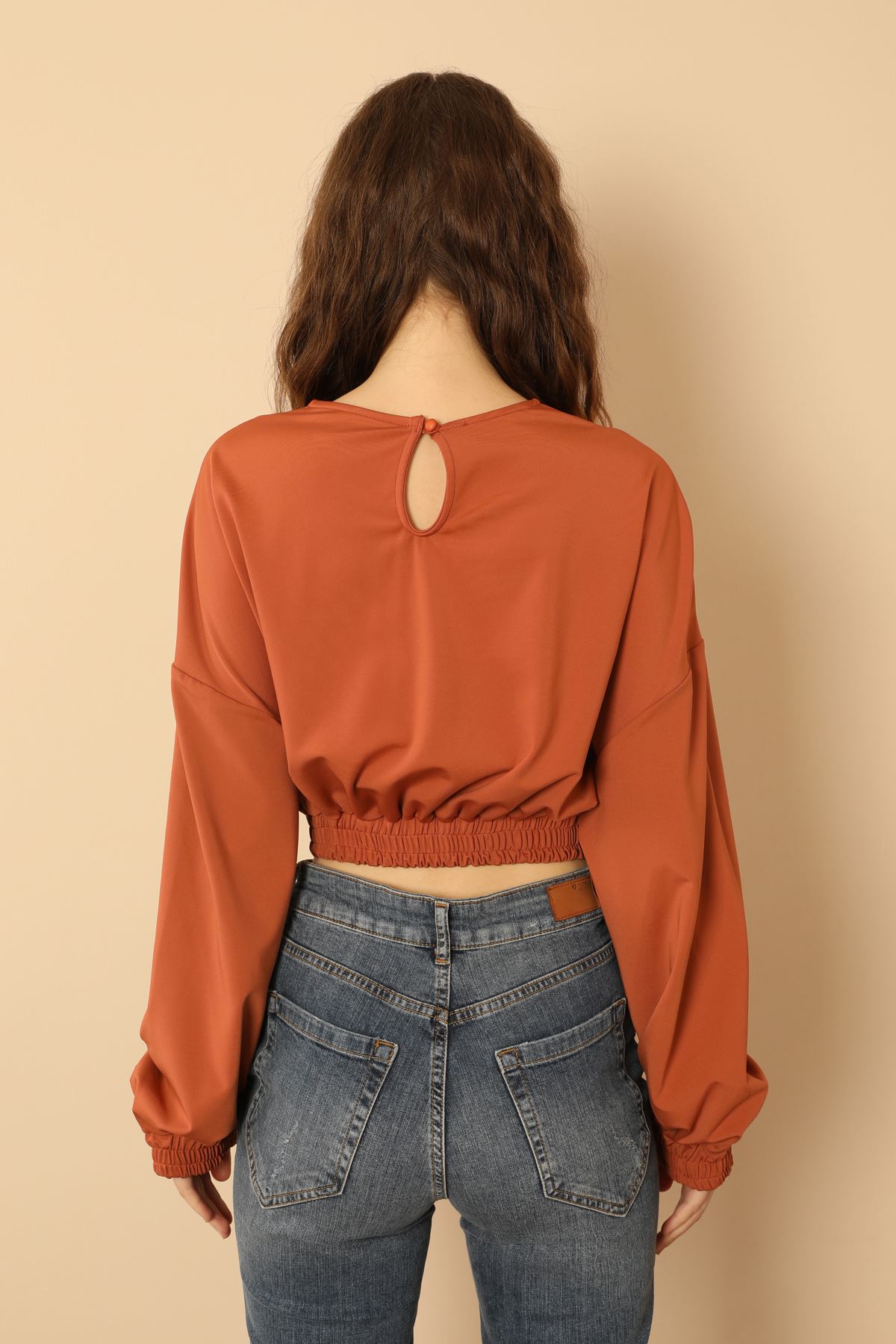 Акваланг ткань с круглым вырезом оверсайз женская блузка - Оранжевый
