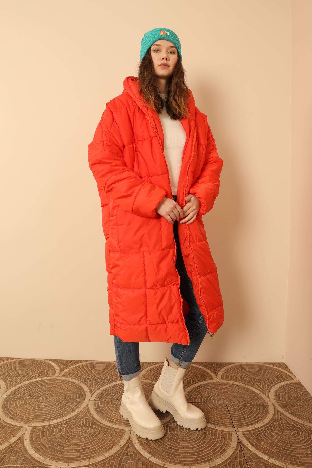 Long Sleeve Oversize Women Coat-Orange