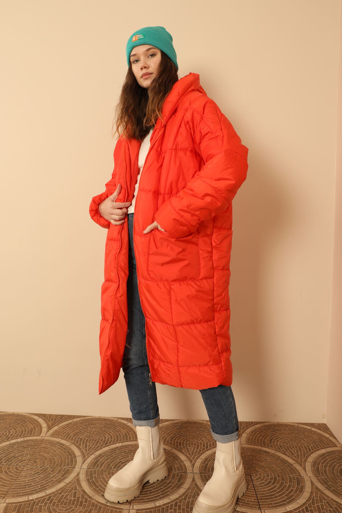  Long Sleeve Oversize Women Coat-Orange