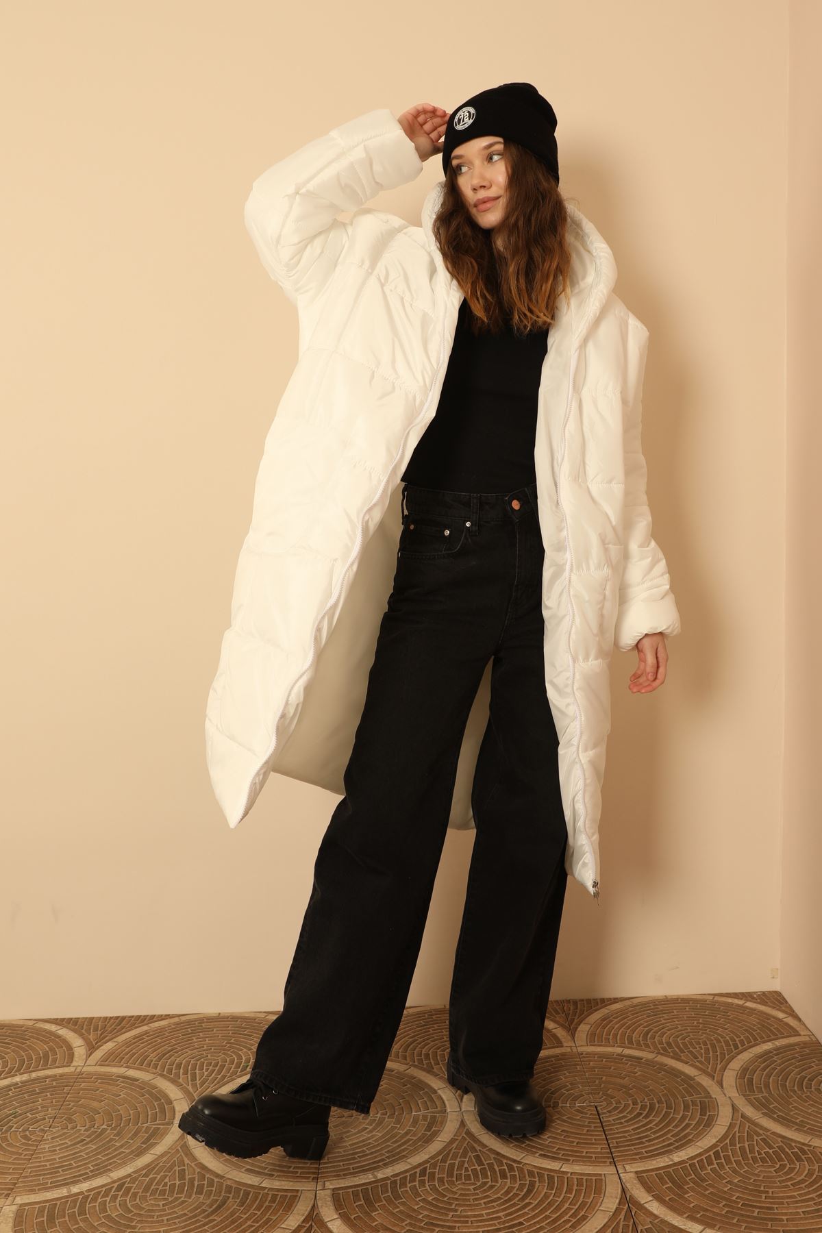 Long Sleeve Oversize Women Coat - White