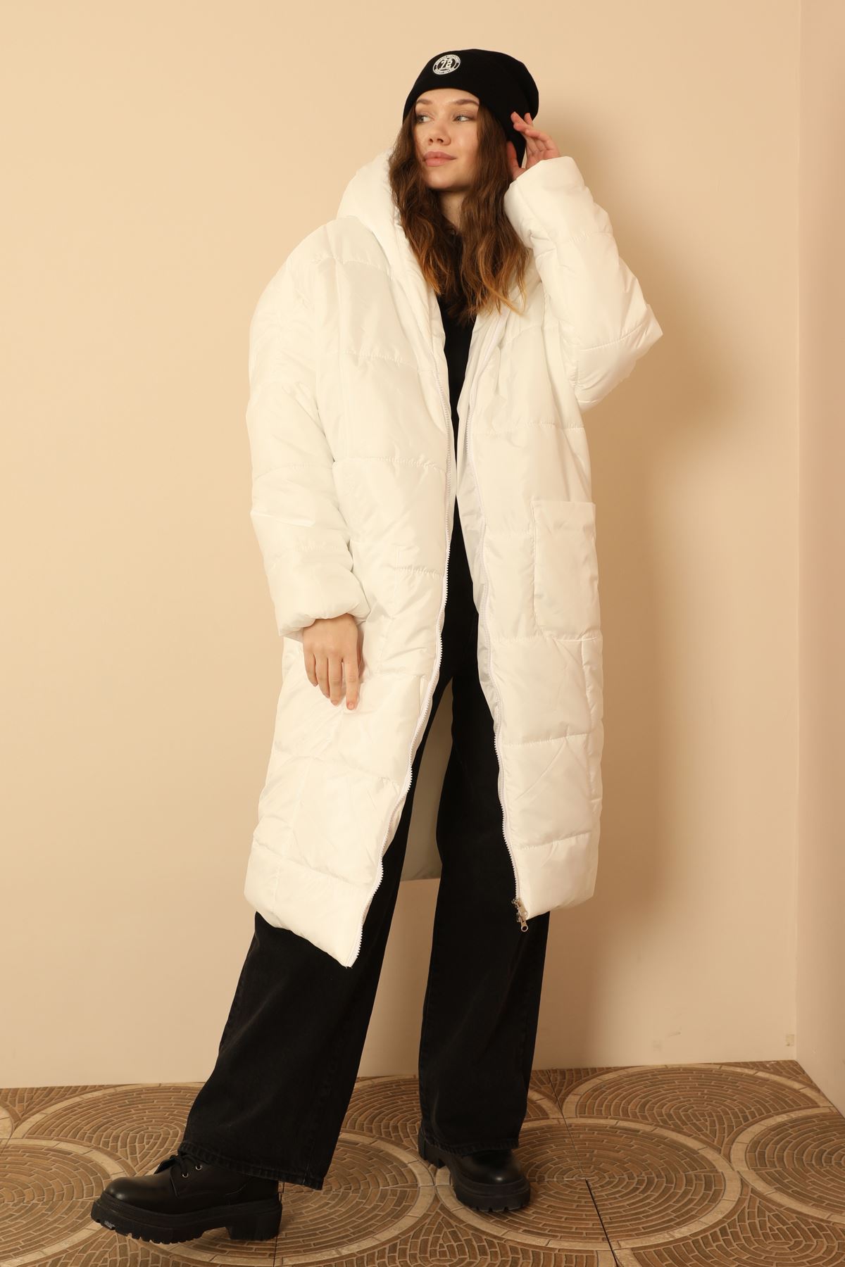 Long Sleeve Oversize Women Coat - White