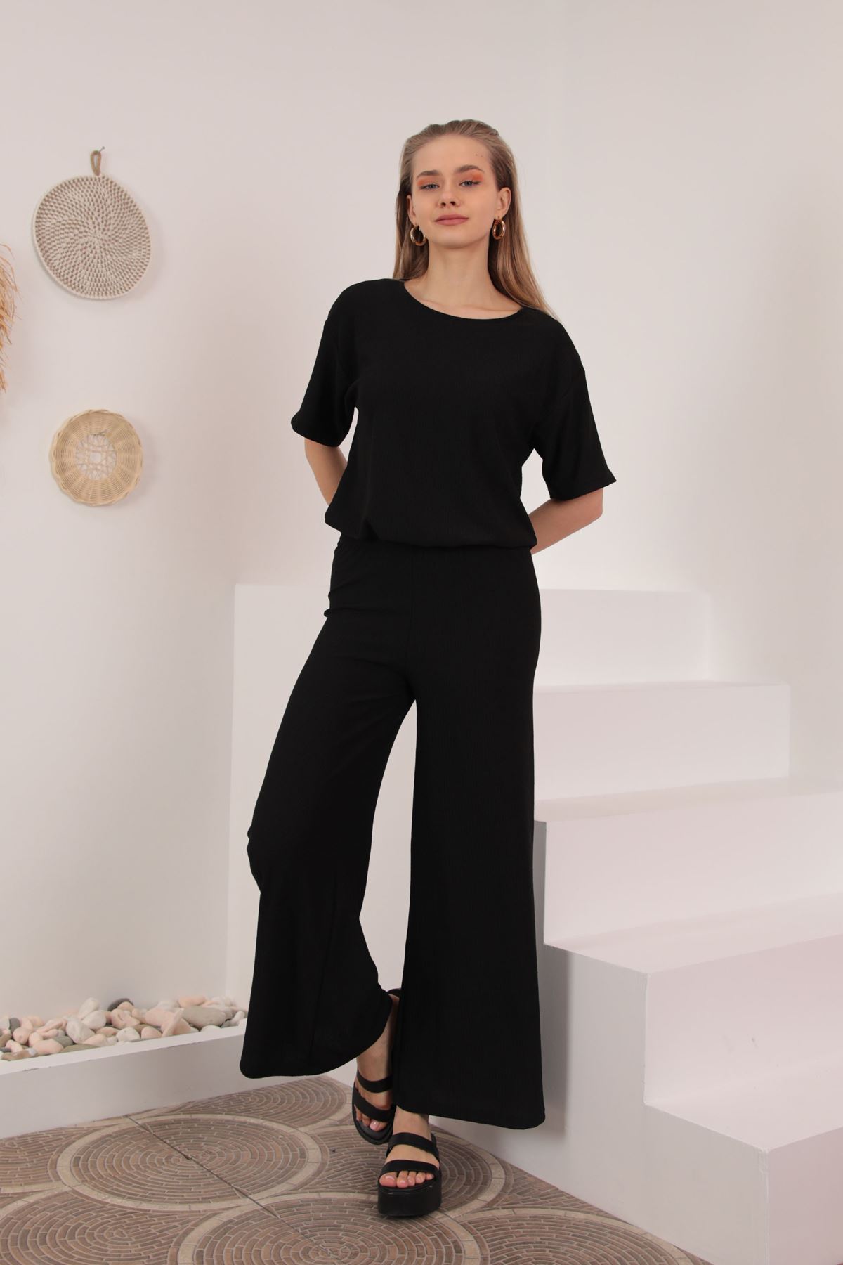 Knitted Crepe Fabric Women's SuitBlack