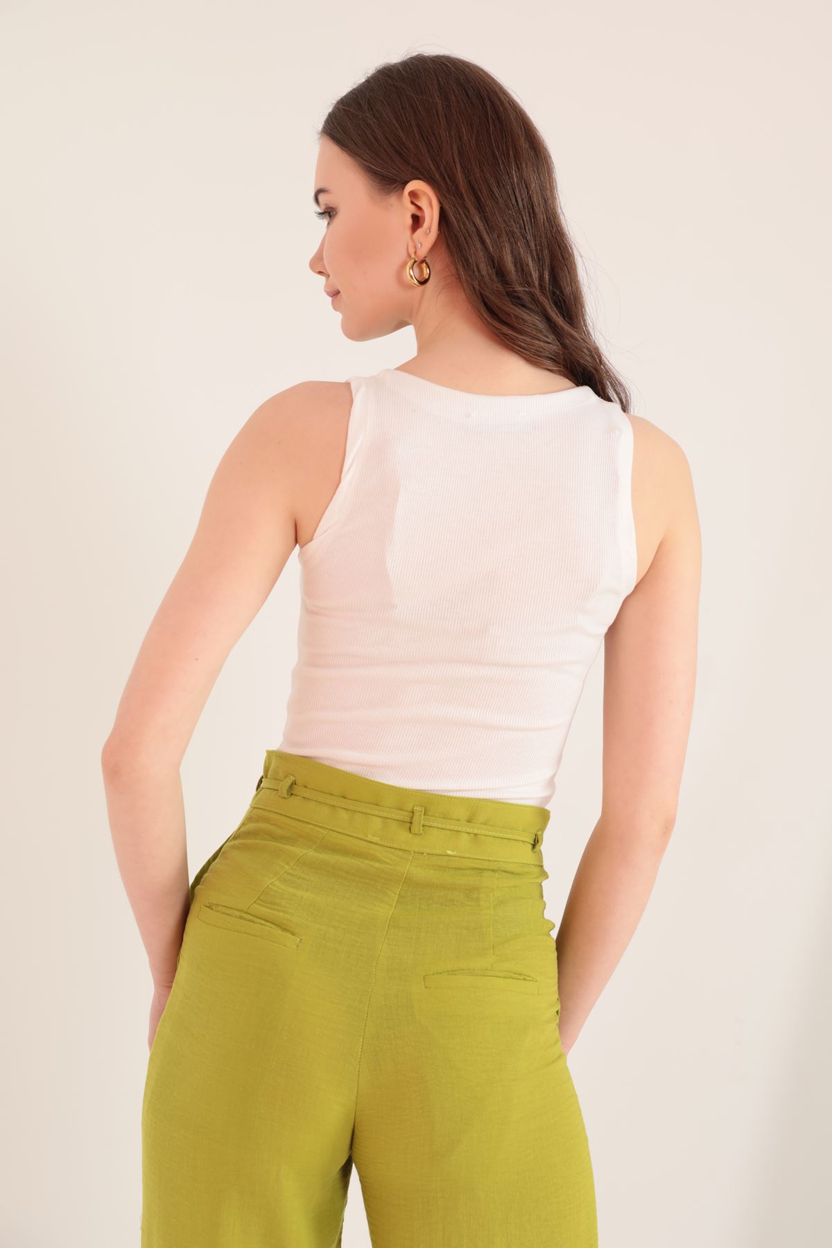 Kaşkorse Kumaş Önü Çıtçıt Detay Kadın Bluz-Ekru