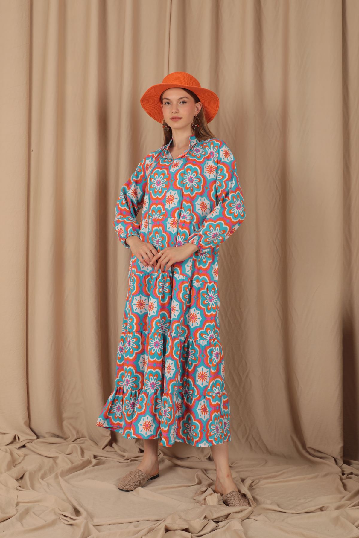 Платье женское из ткани поплин-синее