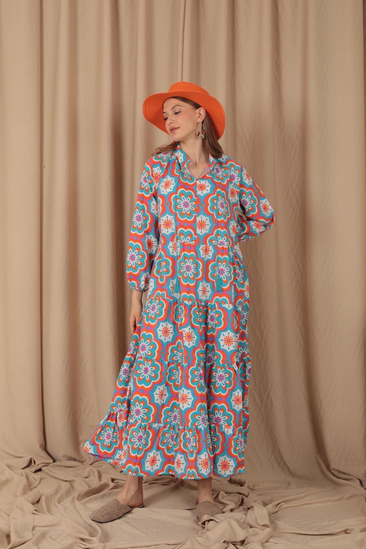 Платье женское из ткани поплин-синее