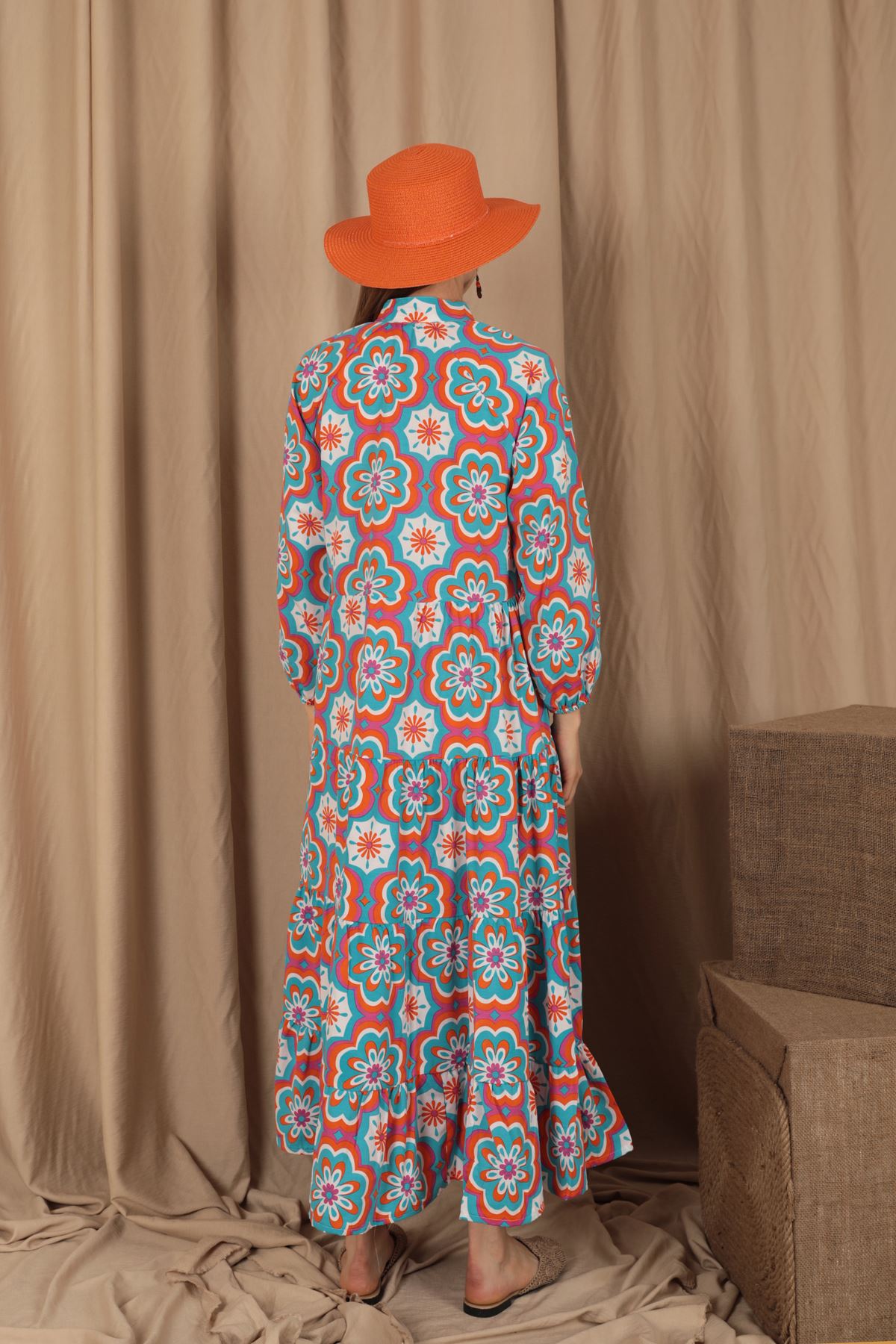 Платье женское из ткани поплин-синее