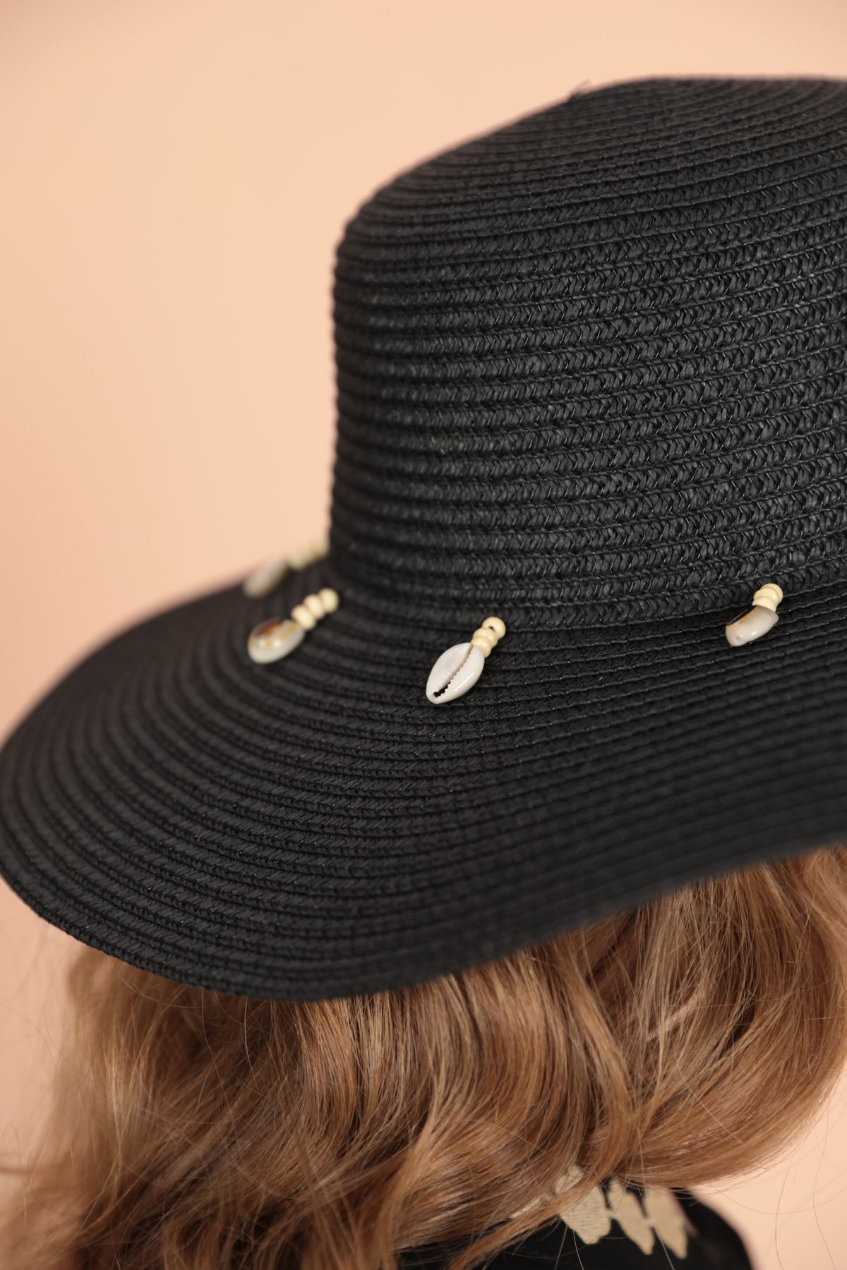 Hasır Denizkabuklu Kadın Şapka-Siyah