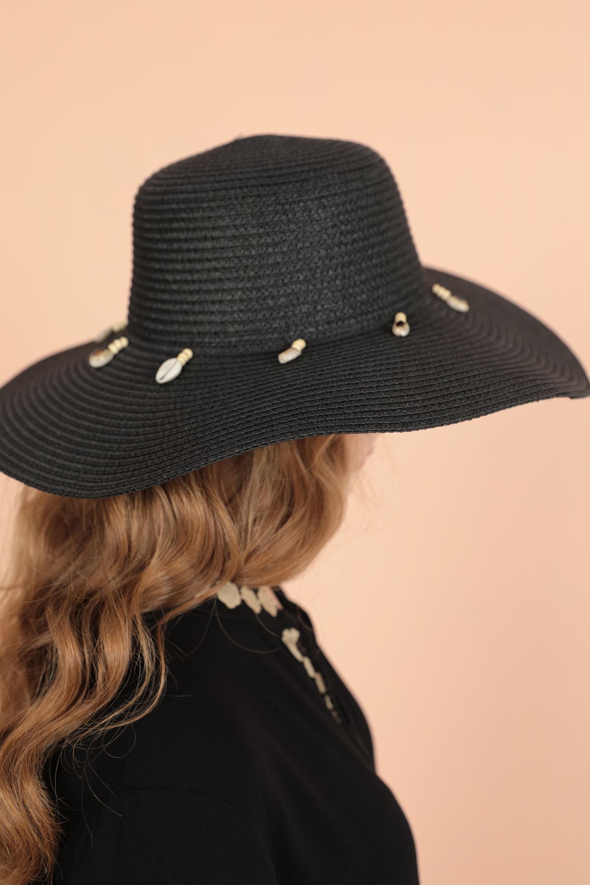 Hasır Denizkabuklu Kadın Şapka-Siyah