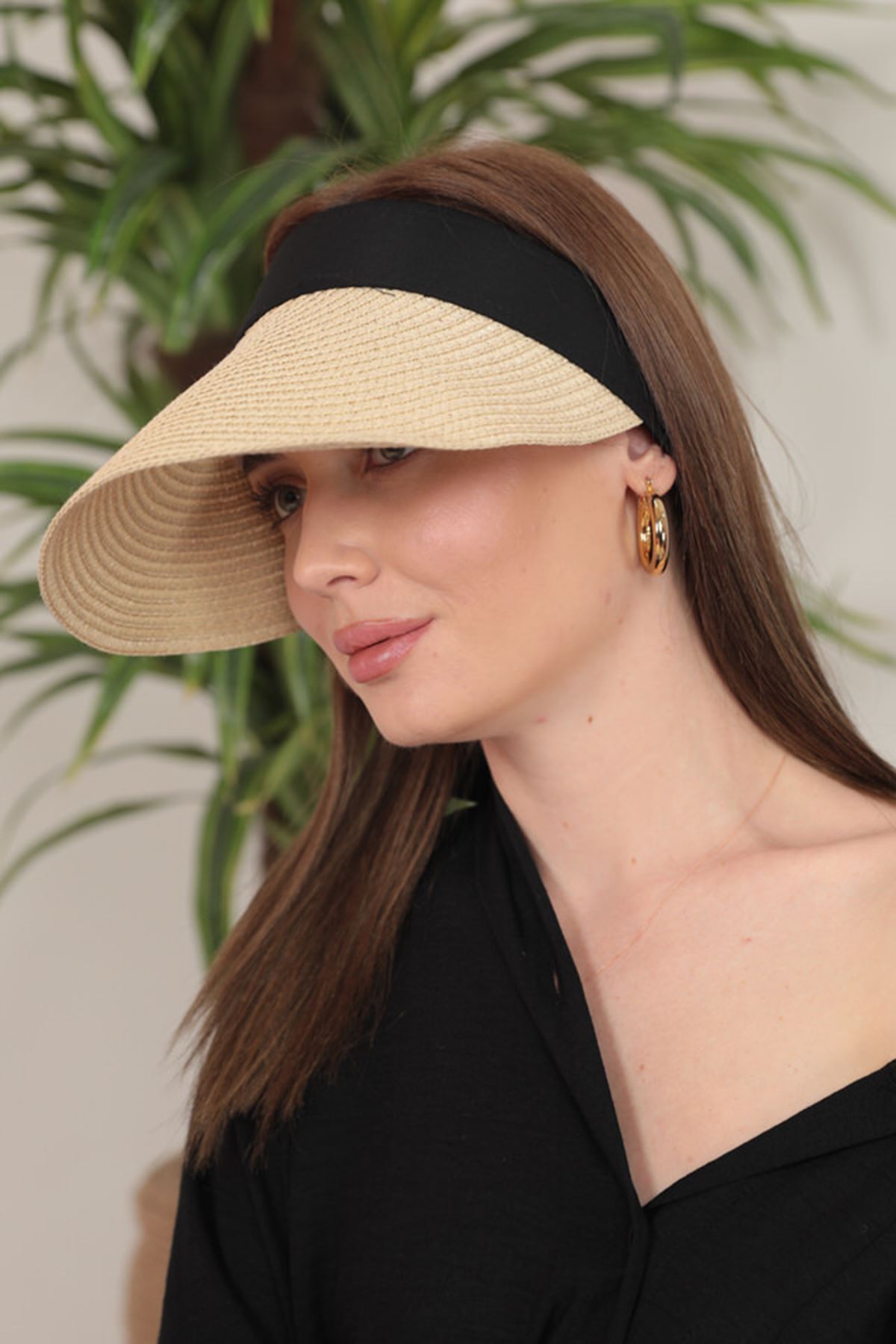 Hasır Kadın Vizör Şapka-Bej