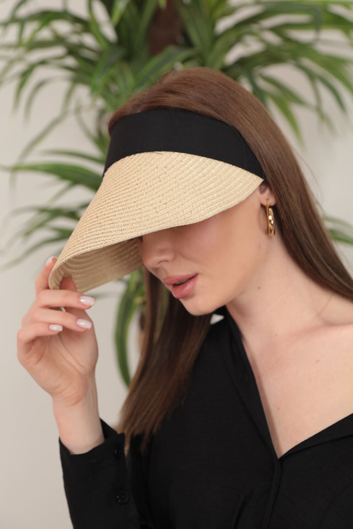 Hasır Kadın Vizör Şapka-Bej