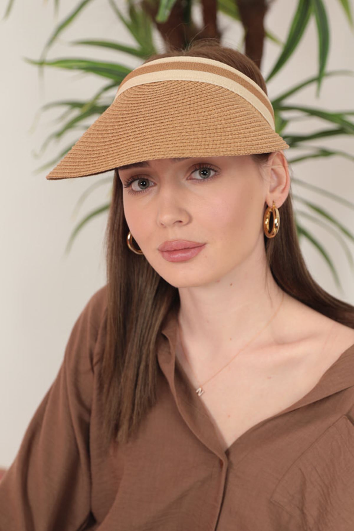 Hasır Kadın Vizör Şapka-Camel