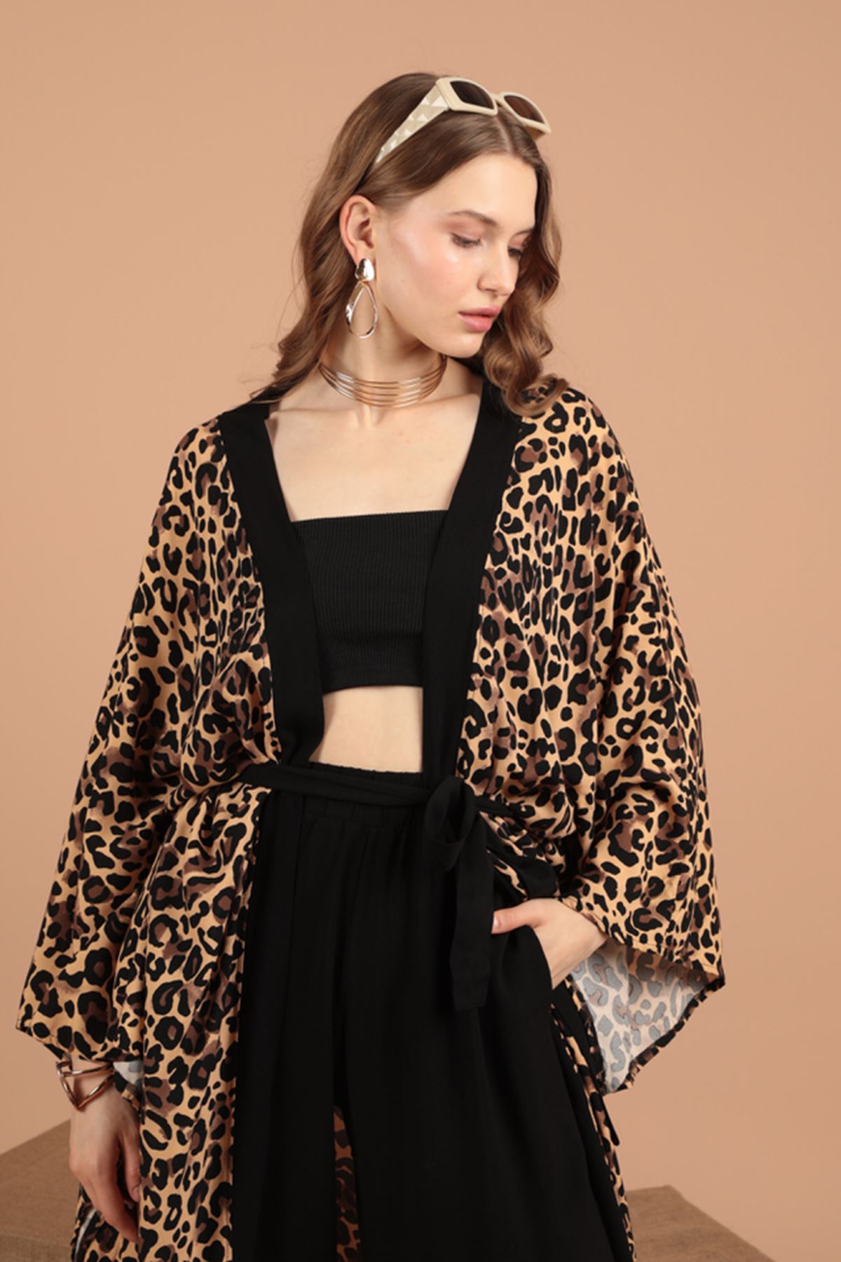 Viscose Women's Leopard Patterned Kimono