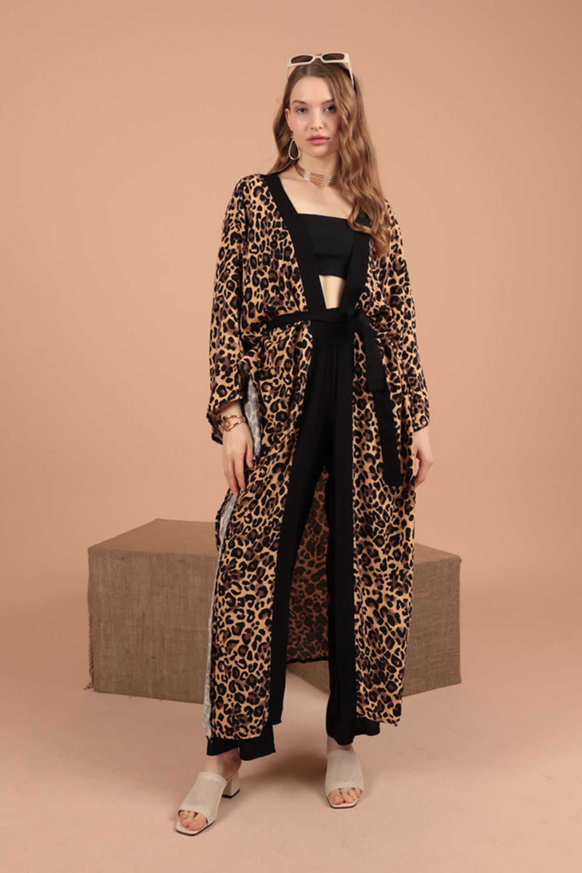 Viscose Women's Leopard Patterned Kimono