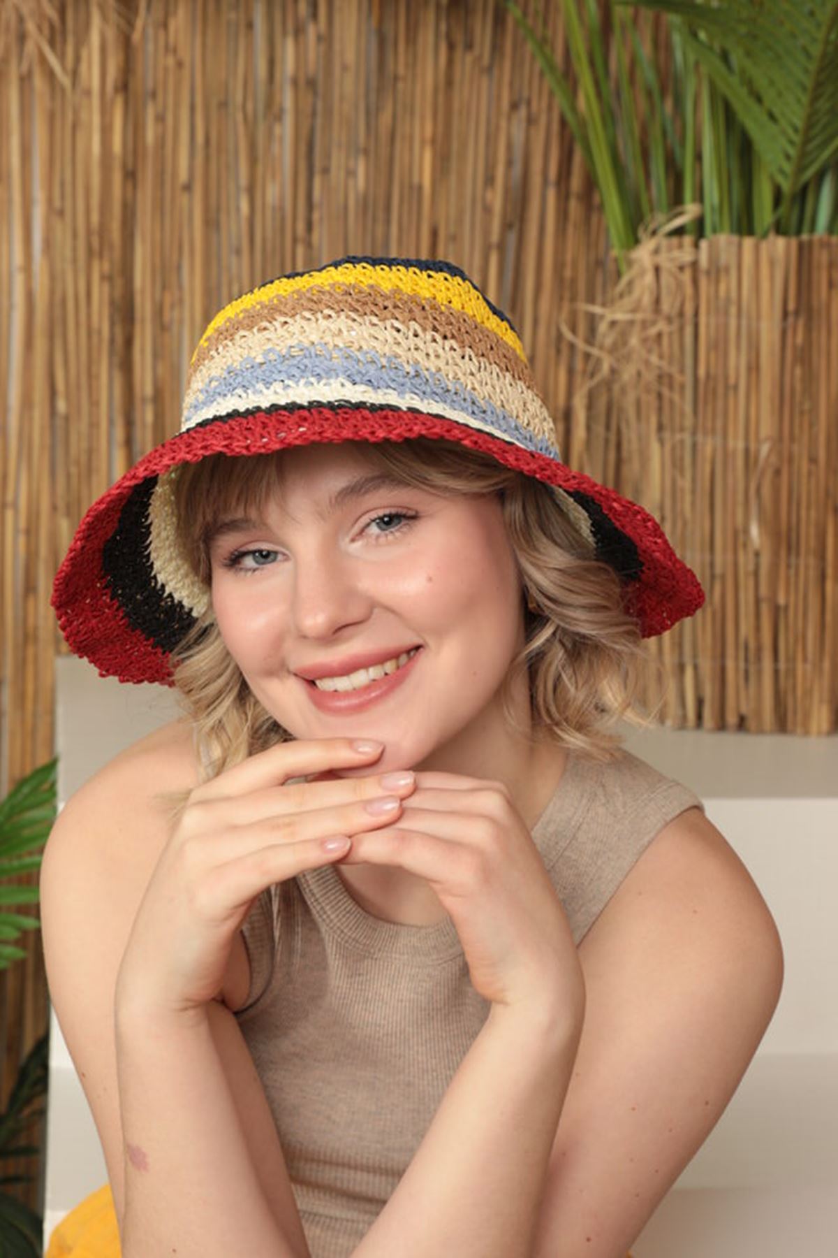 Hasır El Örgüsü Kadın Bucket Şapka-Siyah