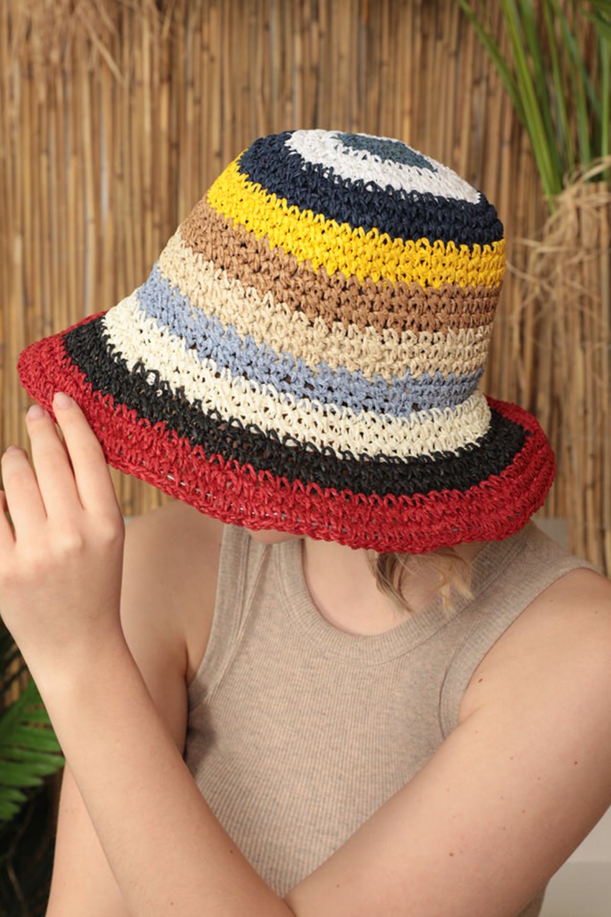 Hasır El Örgüsü Kadın Bucket Şapka-Siyah