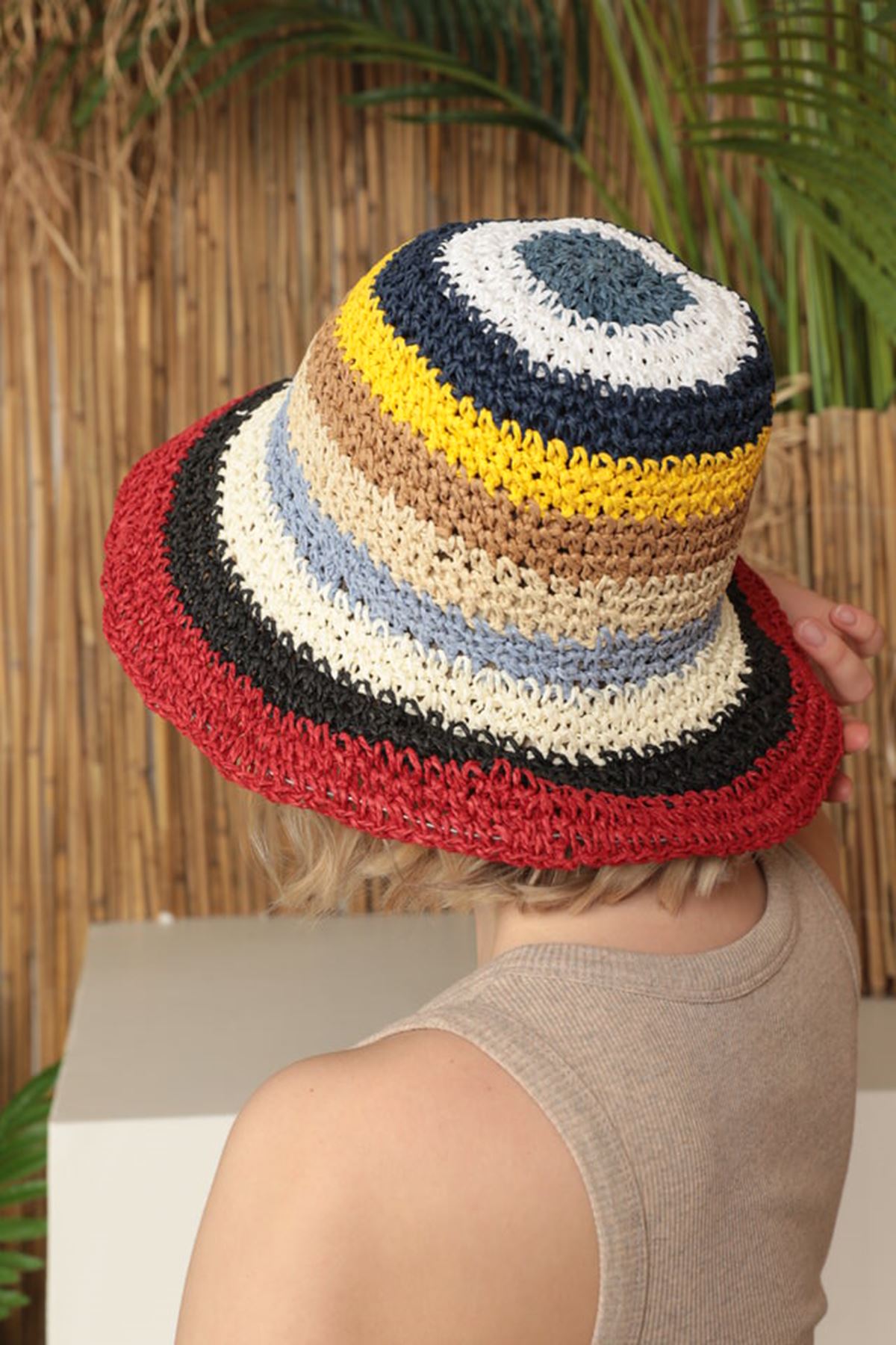 Hasır El Örgüsü Kadın Bucket Şapka-Siyah