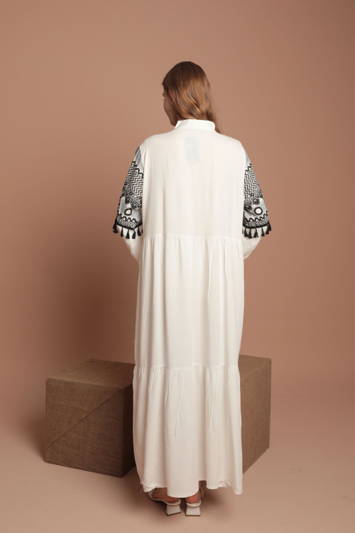 Viscose Fabric Embossed Print Long Women Dress