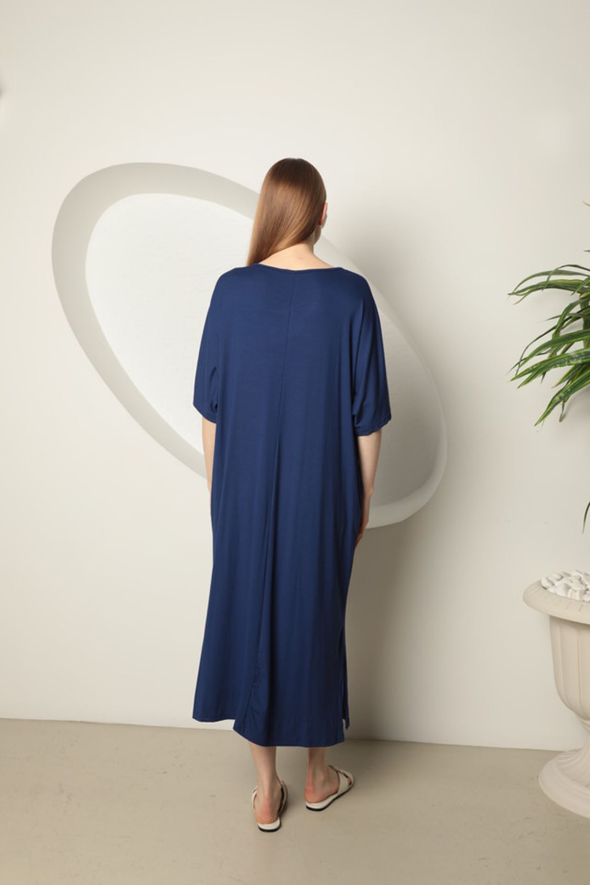 Viscose Fabric Women's Dress-Navy Blue