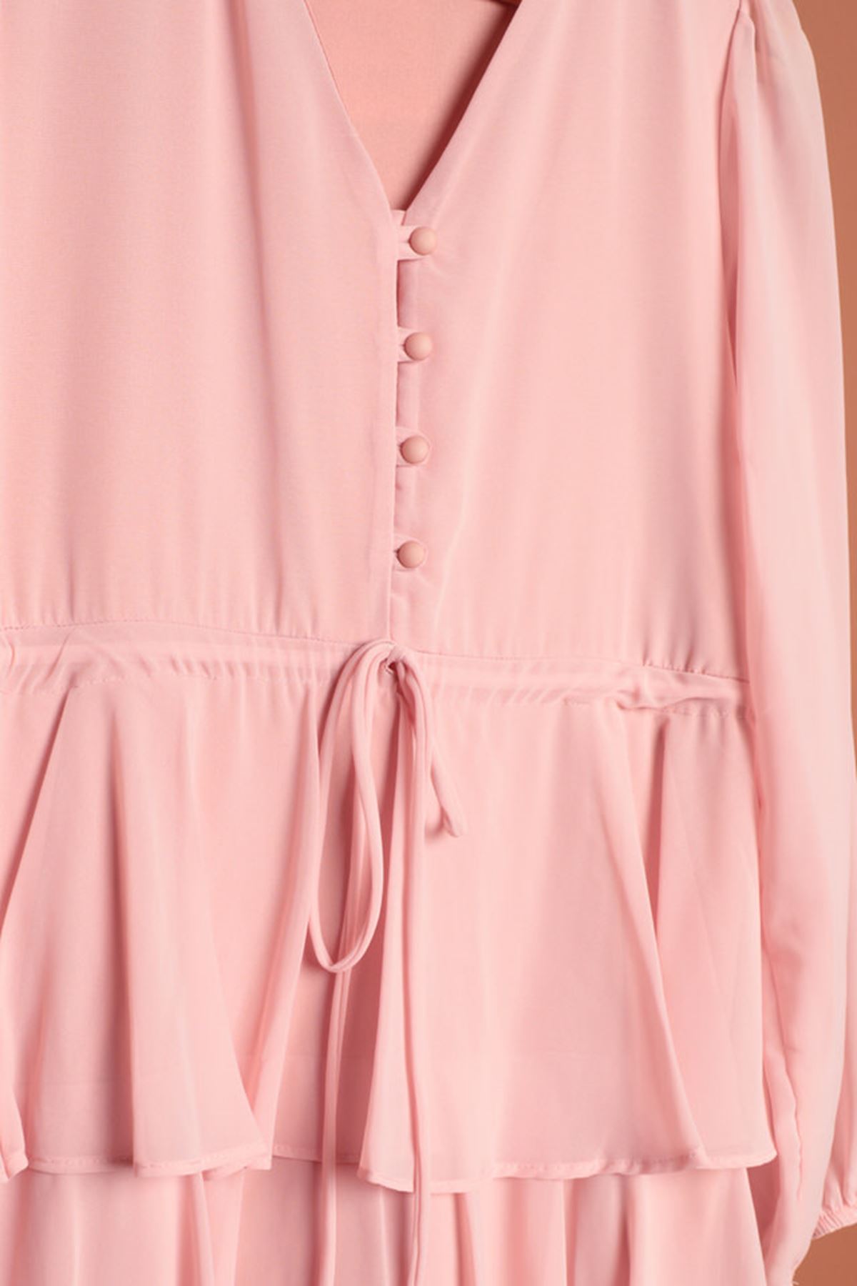 Chiffon Fabric Layered Women's Dress-Powder