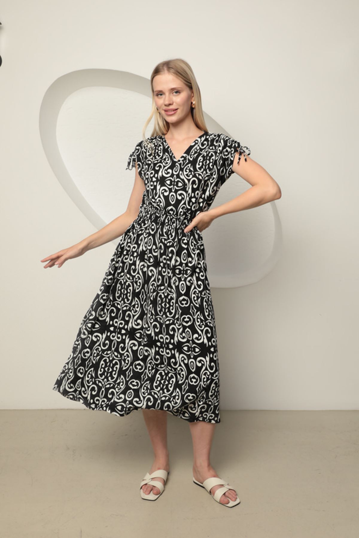 Bürümcük Fabric Ethnic Pattern Women's Dress-Black