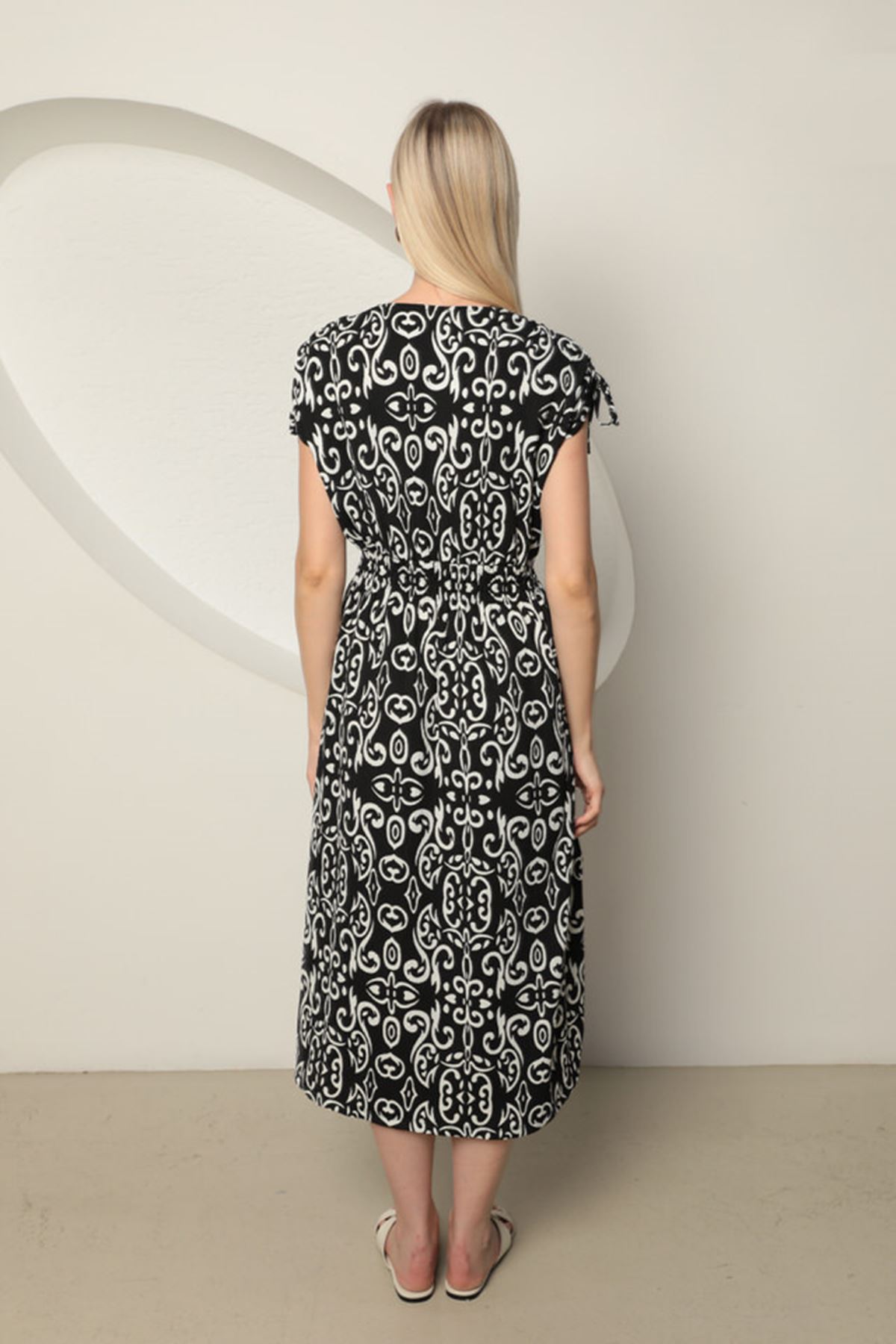 Bürümcük Fabric Ethnic Pattern Women's Dress-Black