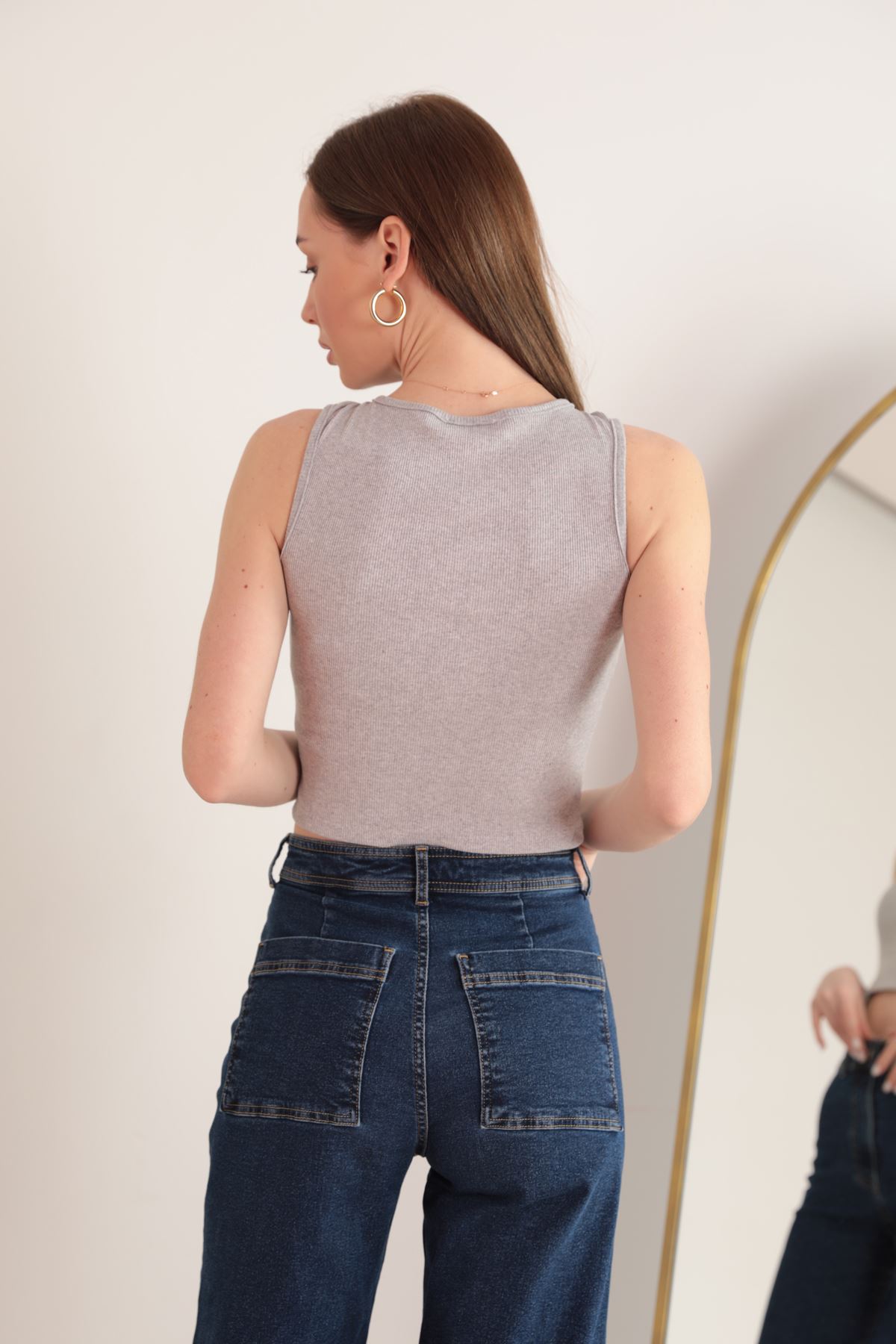 بلوزة نسائية قماش كاميسول-رمادي