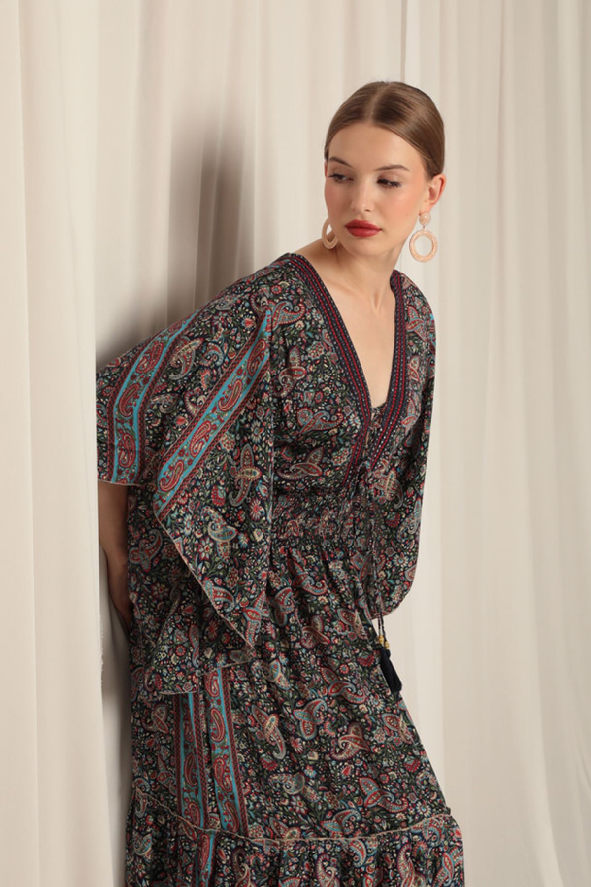 Silk Fabric V Neck Long Light Blue Dress