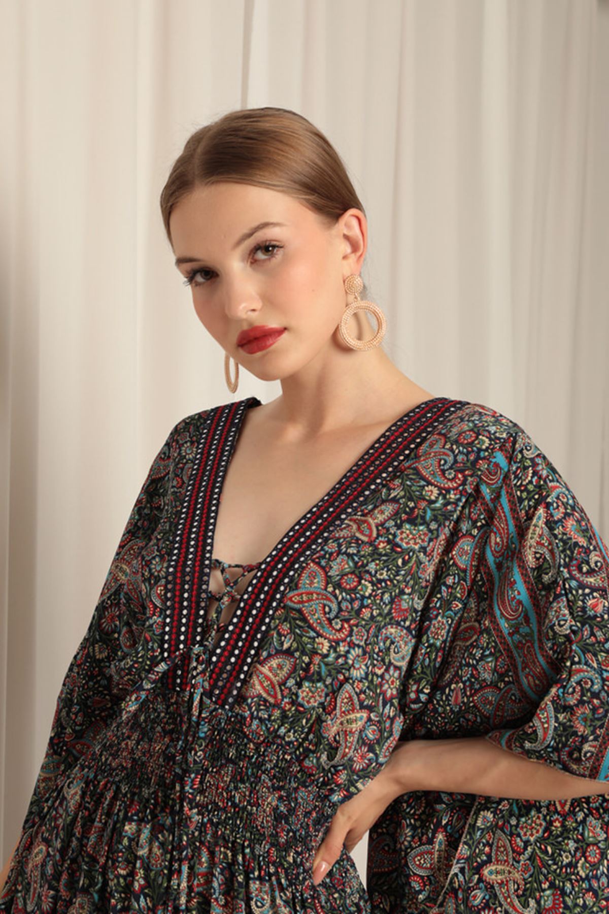 Silk Fabric V Neck Long Light Blue Dress