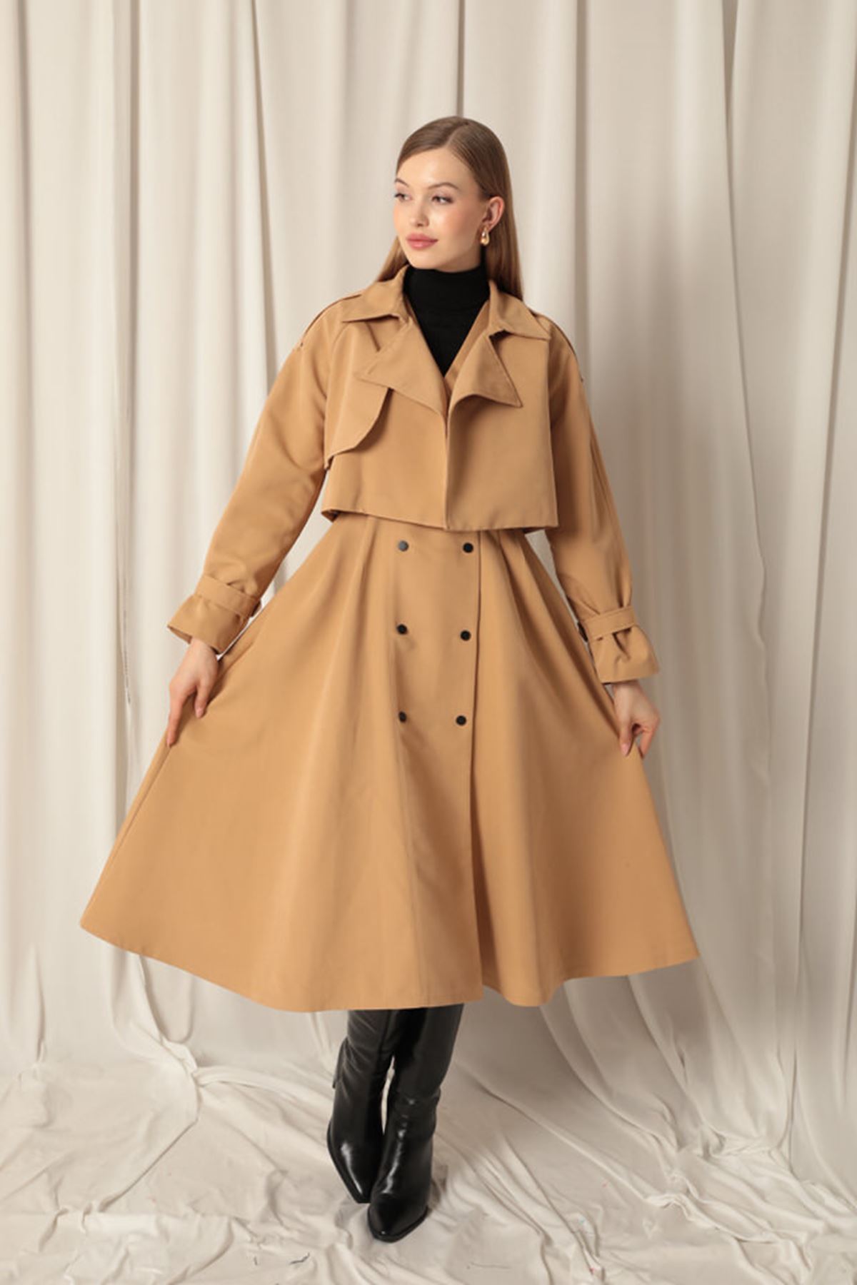 Woven Fabric Design Women's Tan Trench Coat