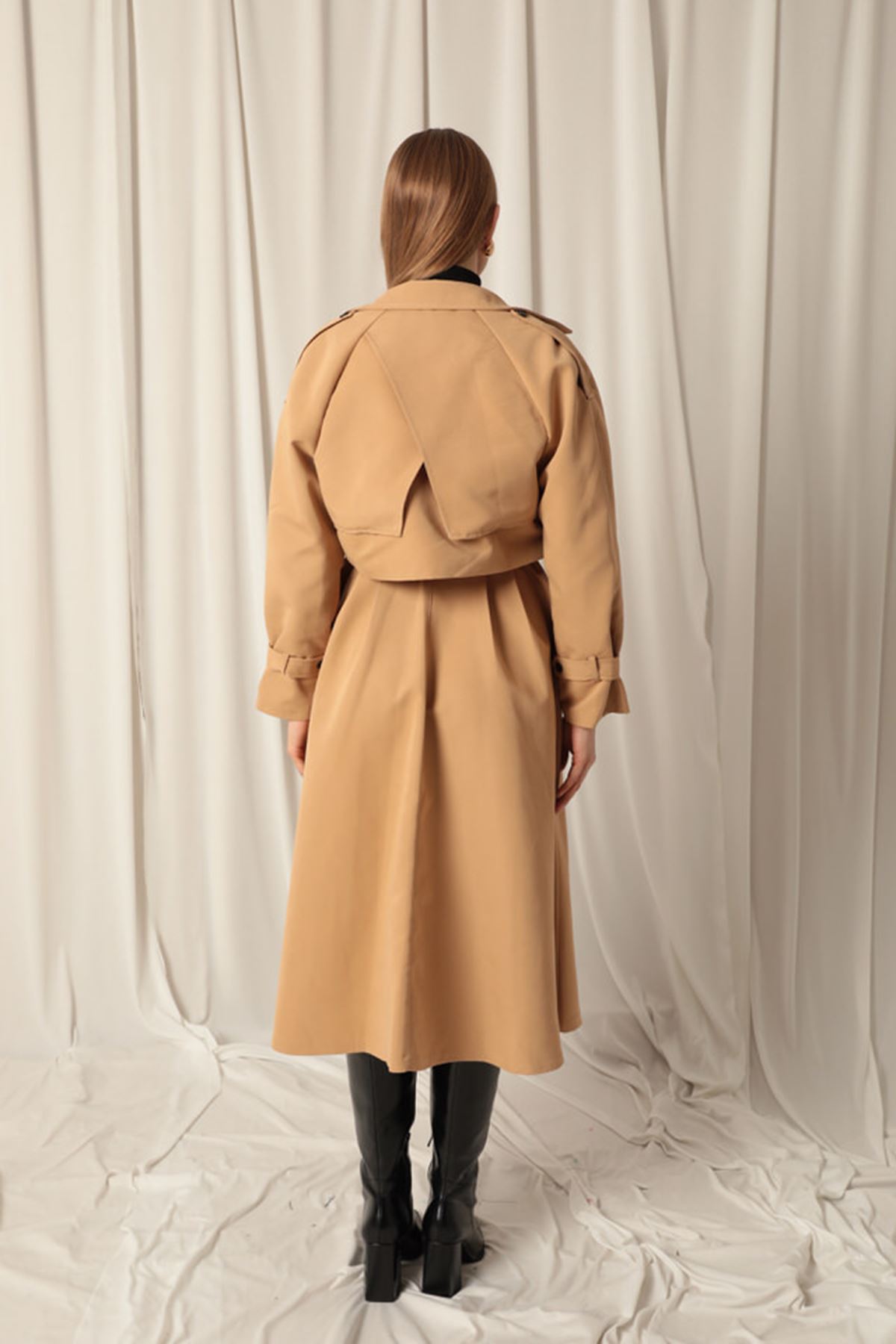 Woven Fabric Design Women's Tan Trench Coat