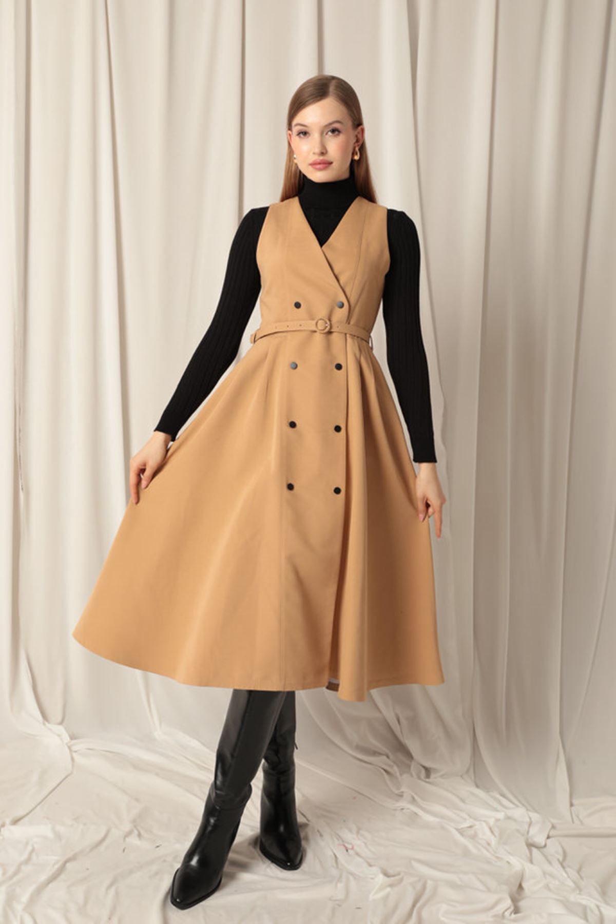 Woven Fabric Design Women's Tan Trench Coat