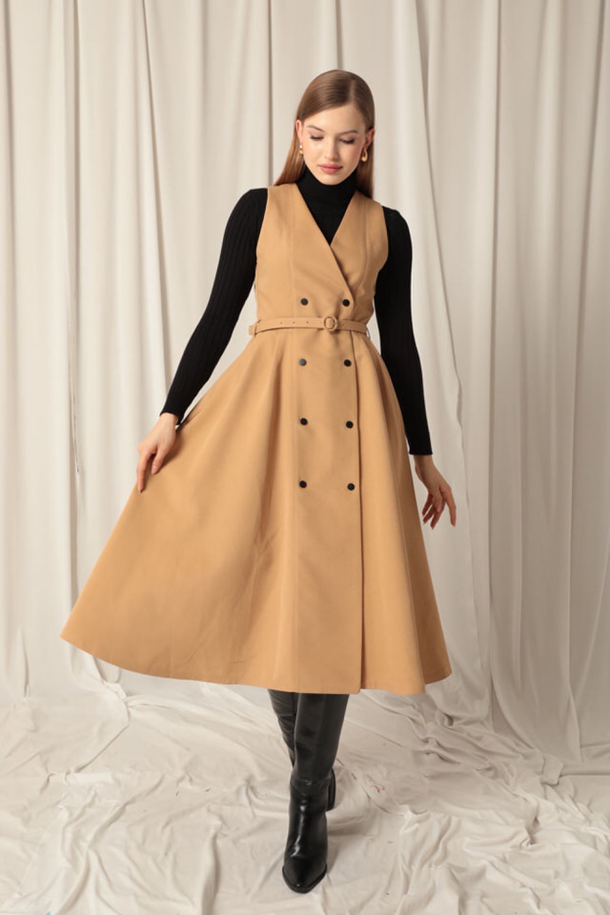 Woven Fabric Design Women's Tan Trench Coat