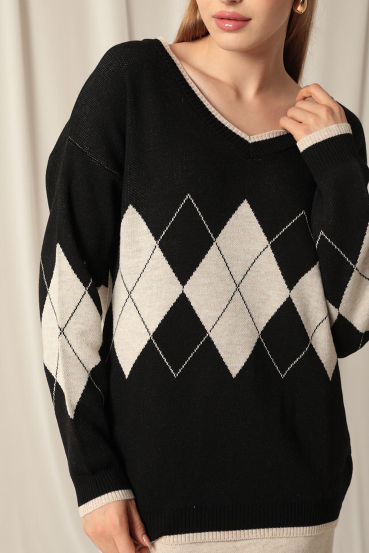 طقم قماش تريكو نسائي أسود/حجري