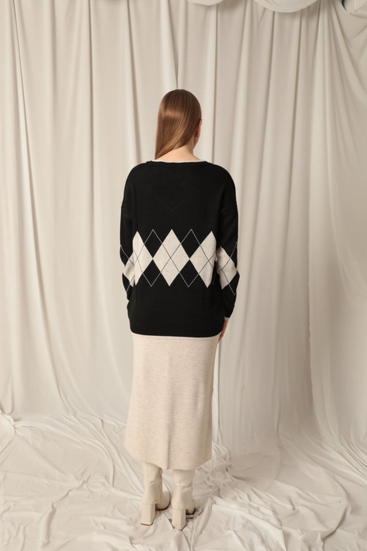 طقم قماش تريكو نسائي أسود/حجري