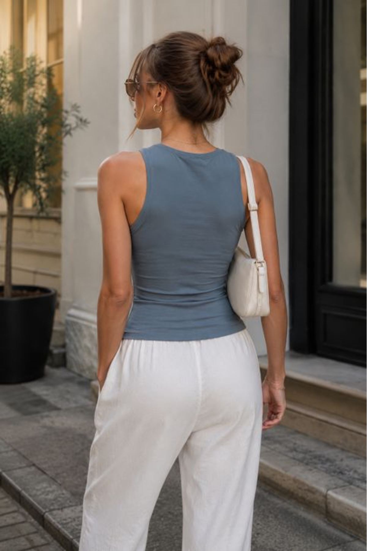 Ribana Kumaş Halter Kadın Body-Mavi