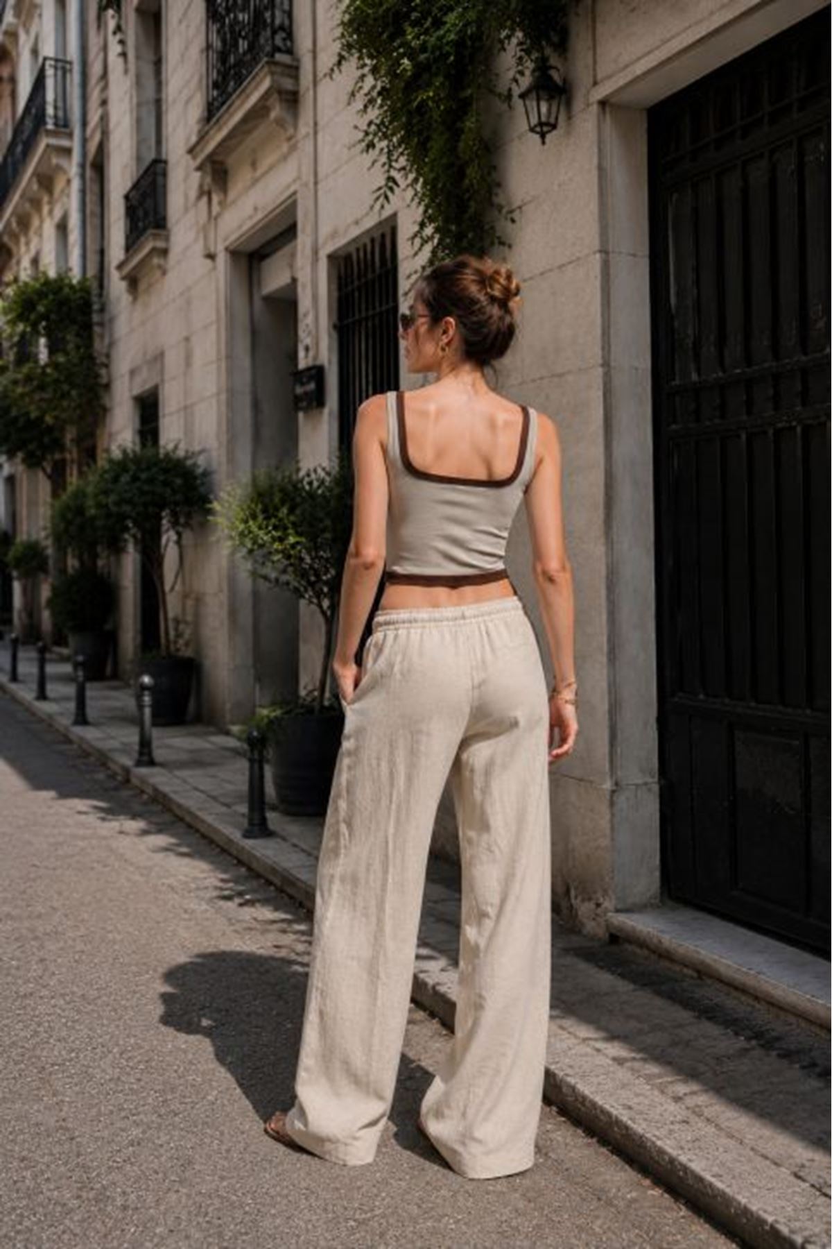 Ribana Kumaş Garnili Crop-VİZON-KAHVE