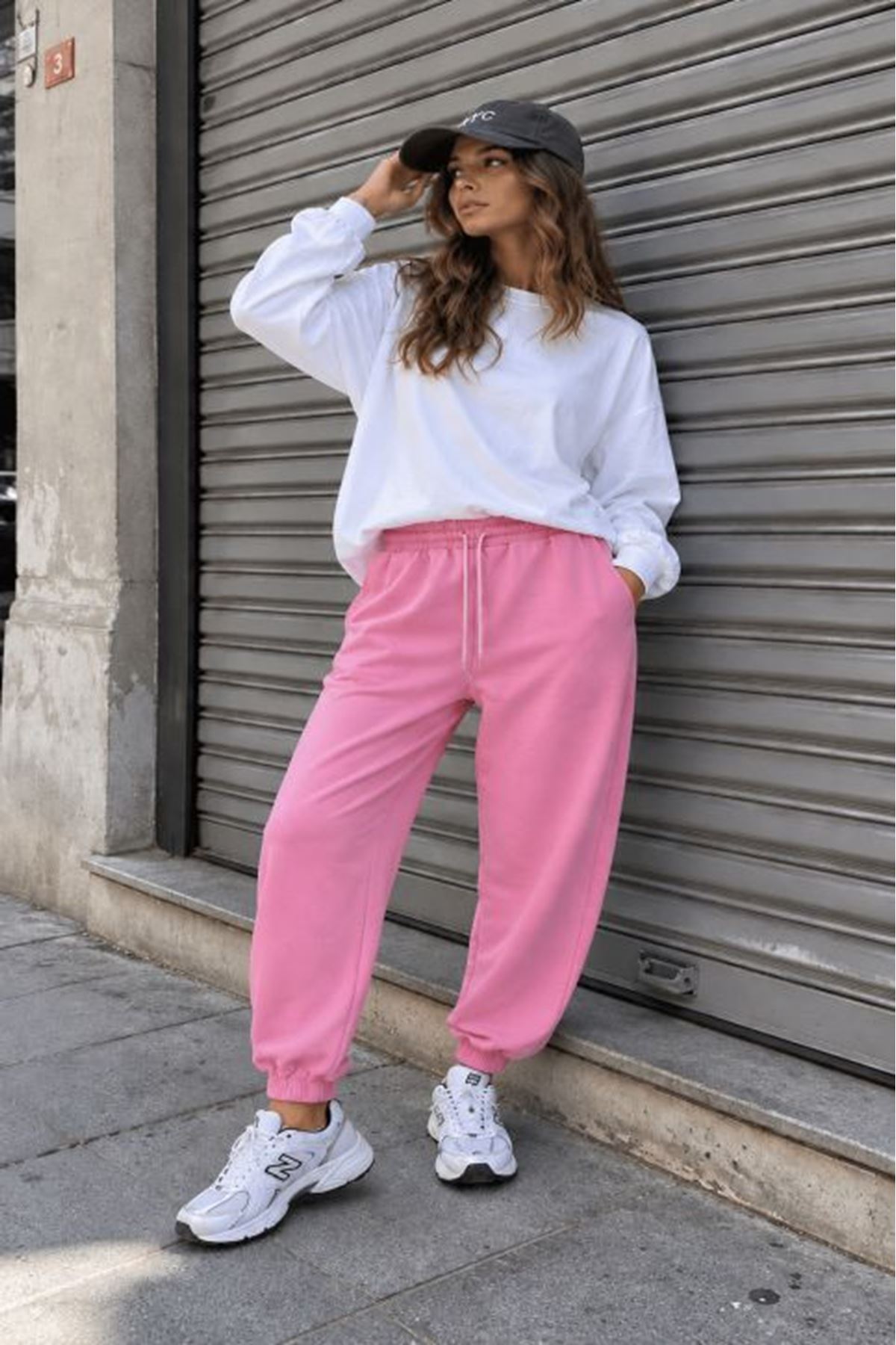 Üç İplik Paça Bel Lastik Eşofman-Pembe