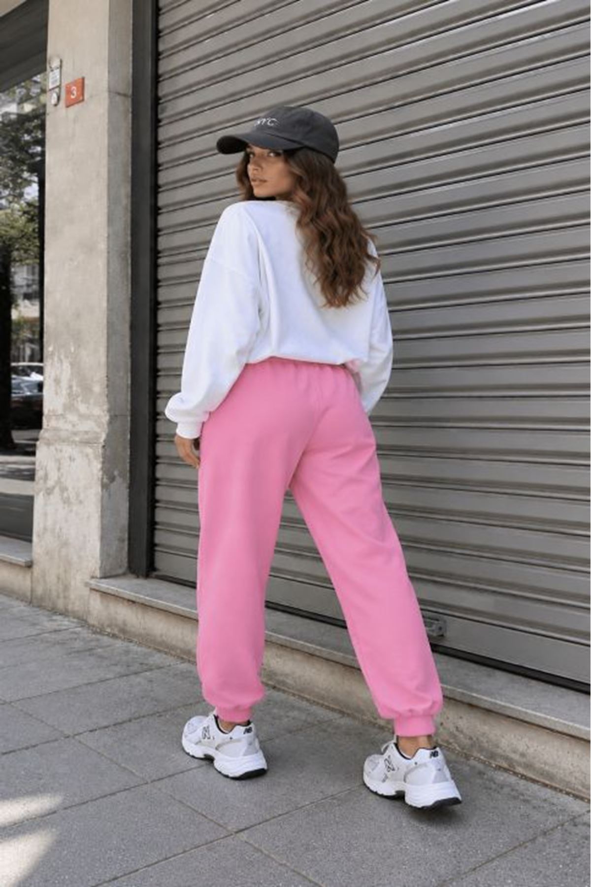 Üç İplik Paça Bel Lastik Eşofman-Pembe