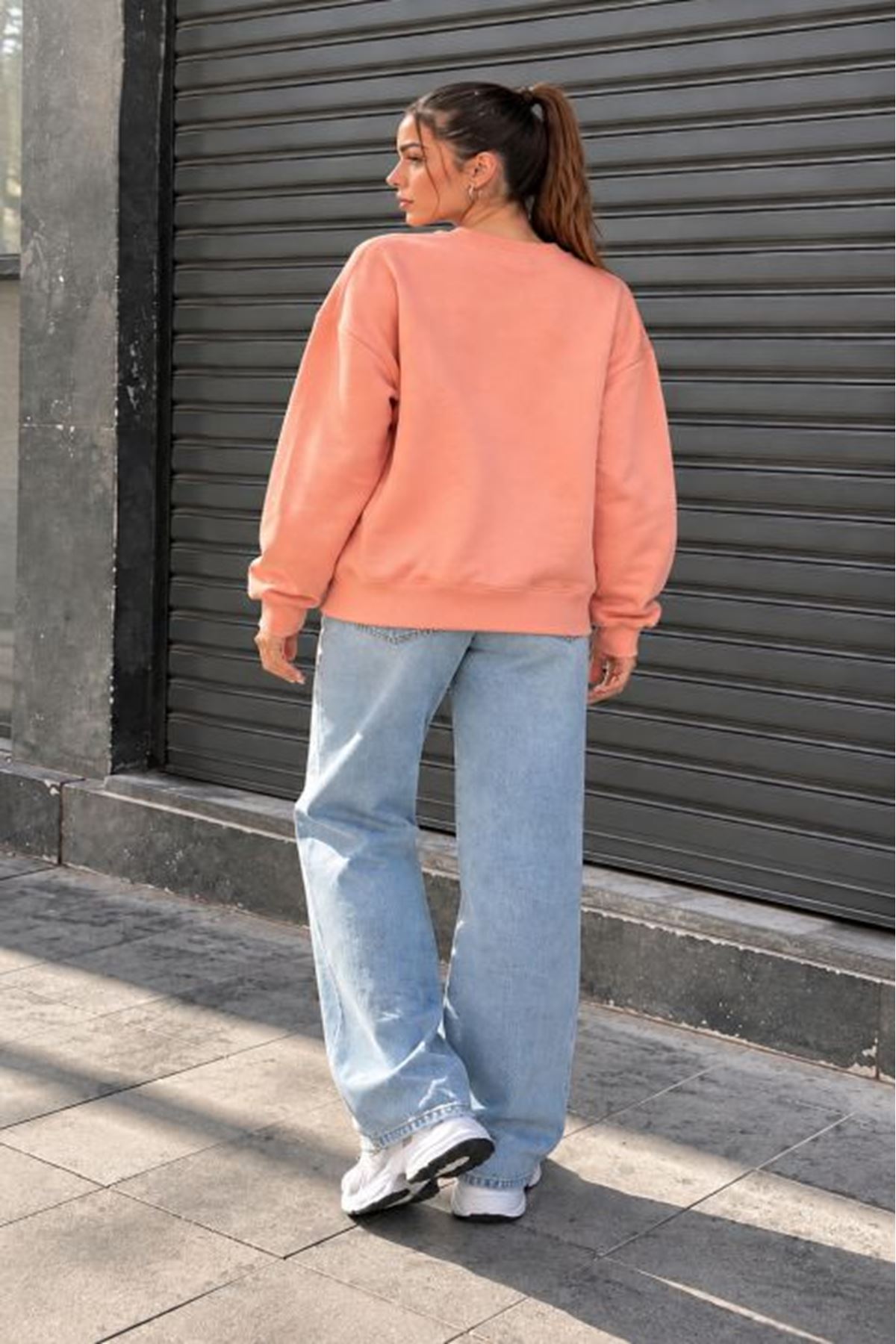 Üç İplik Basic Oversize Sweatshirt-Somon