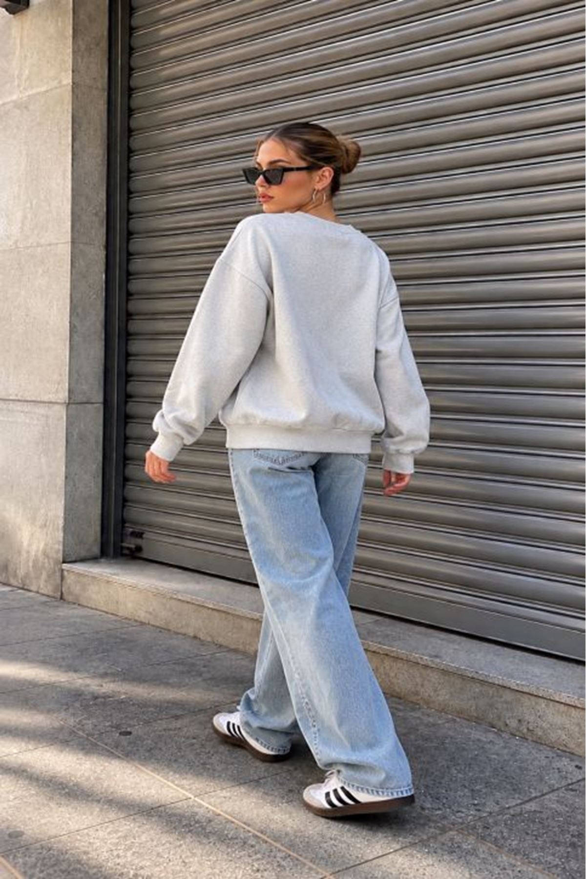 Üç İplik Basic Oversize Sweatshirt-GRİ MELANJ