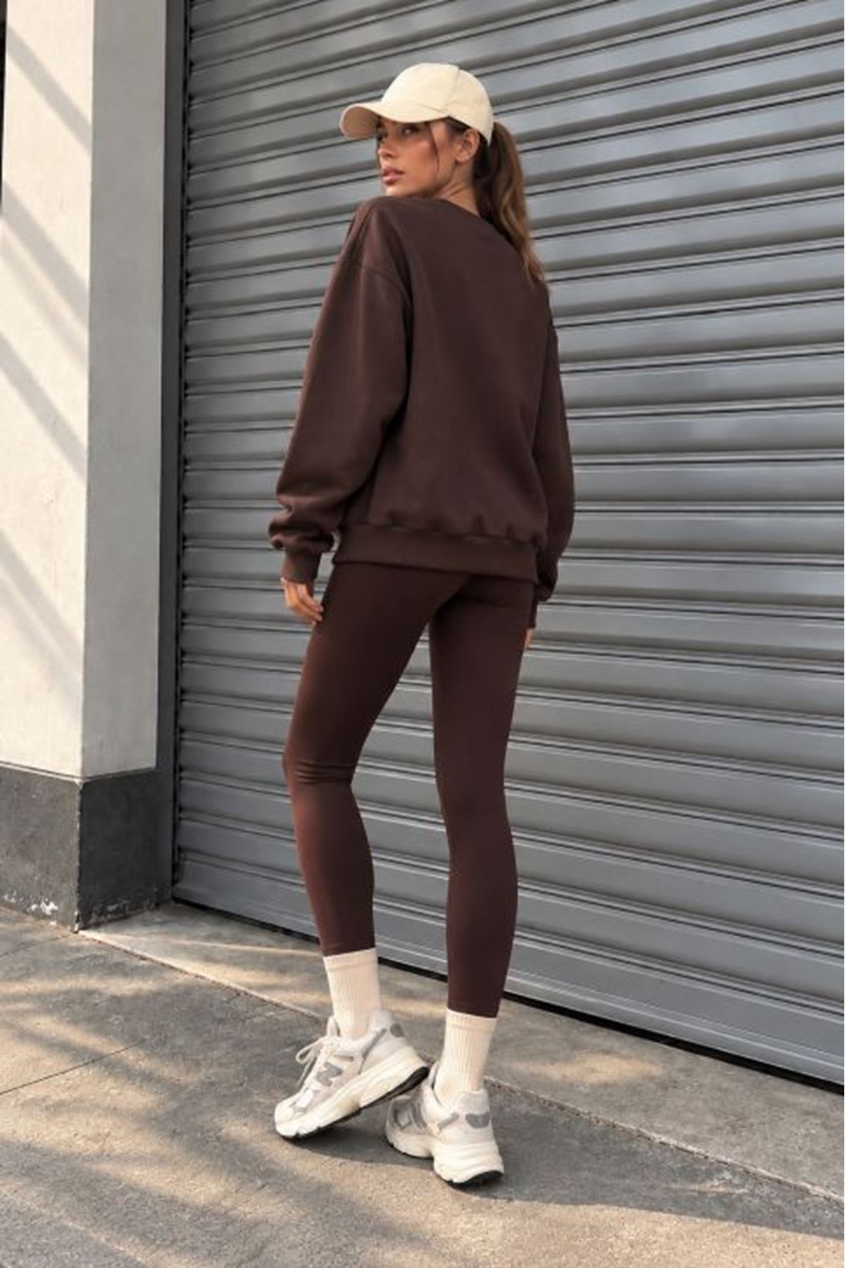 Üç İplik Basic Oversize Sweatshirt-Kahve