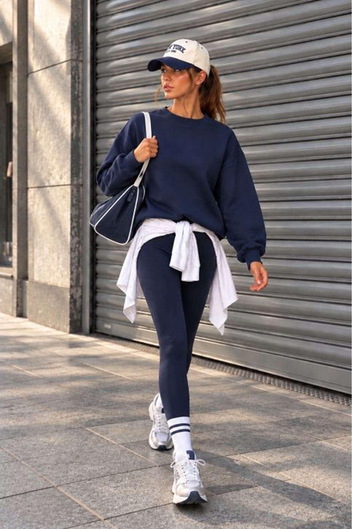 Üç İplik Basic Oversize Sweatshirt-Lacivert