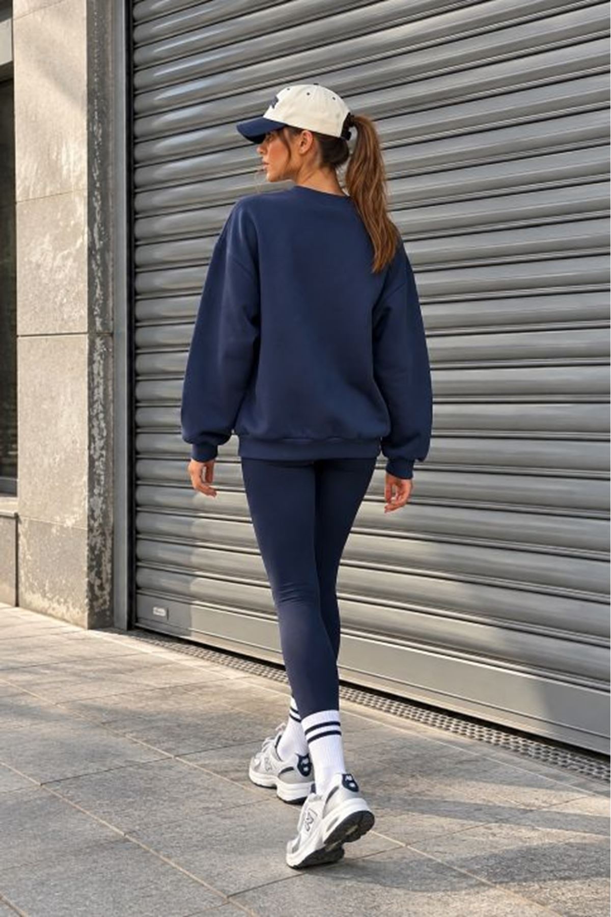 Üç İplik Basic Oversize Sweatshirt-Lacivert