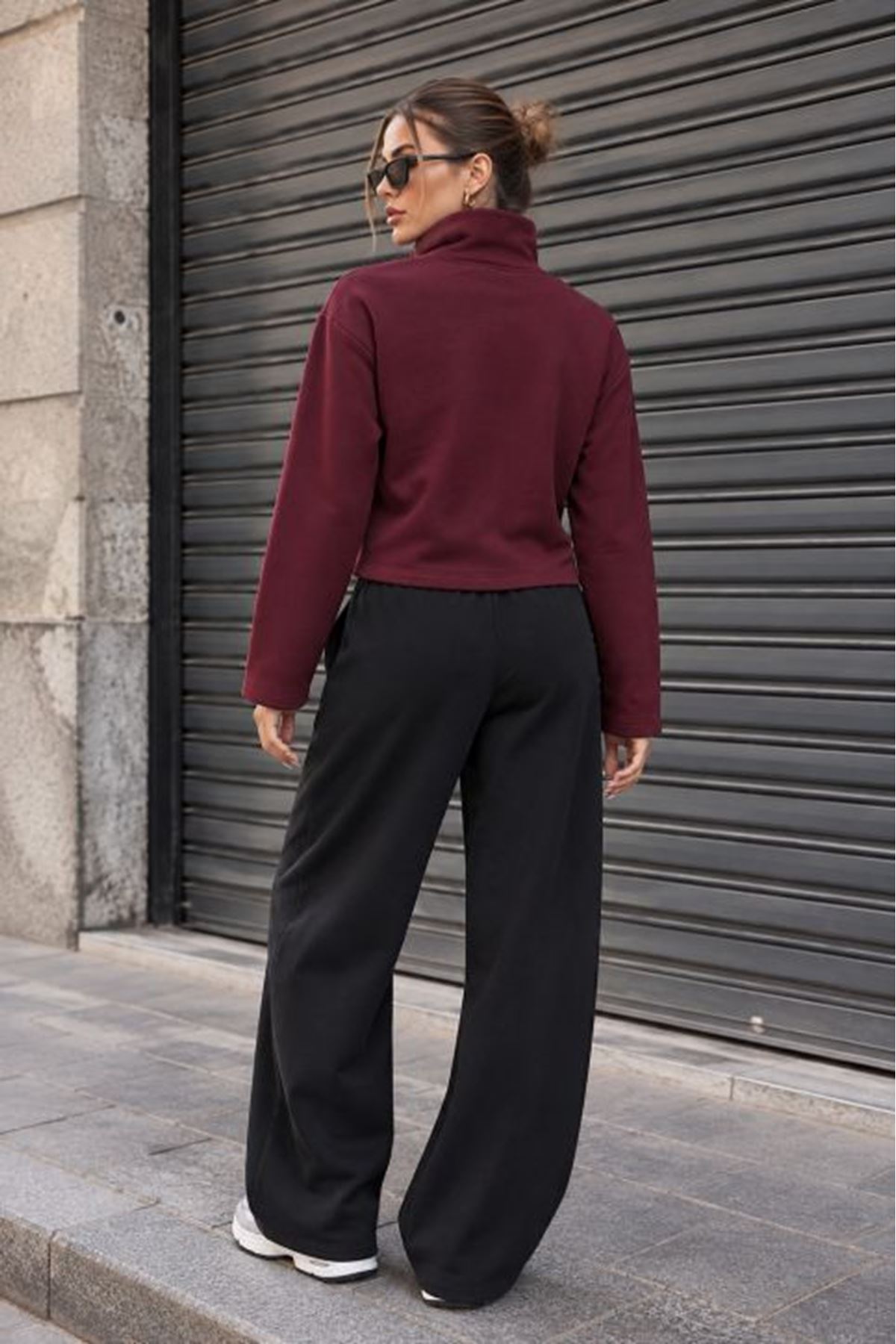 Üç İplik Kumaş Kadın Fermaurlı Sweat-Bordo